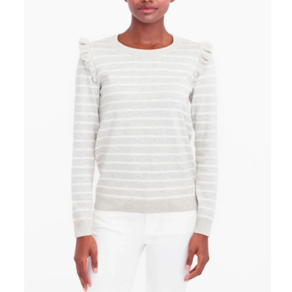 J. Crew Striped Ruffled Shoulder Sweater J2606 Classic Preppy Trendy Winter